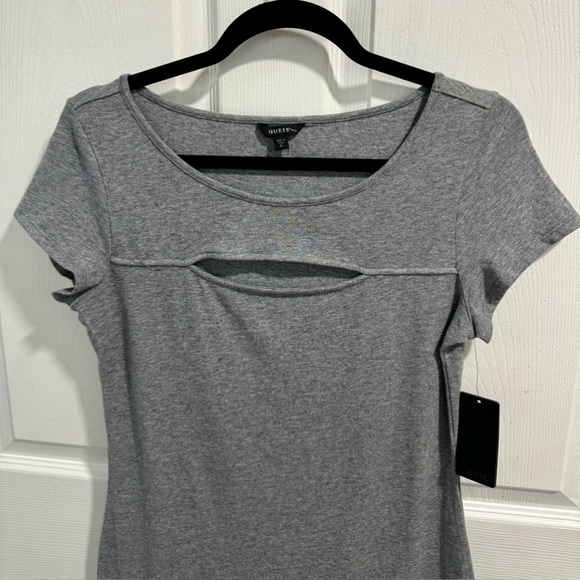 Guess Cap Sleeve Cloudy Grey Heather Front Cut-Out BodCon Dress. Size XL. - Picture 2 of 6